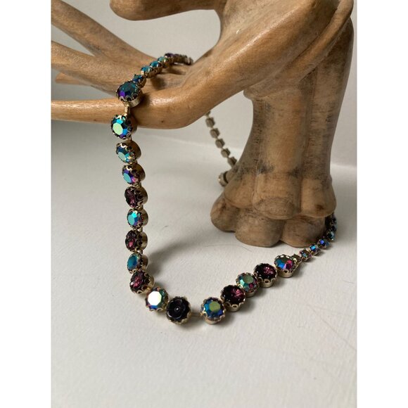 Weiss Flower Rhinestone and Aurora Borealis Choker 15 1/2" - Picture 4 of 12